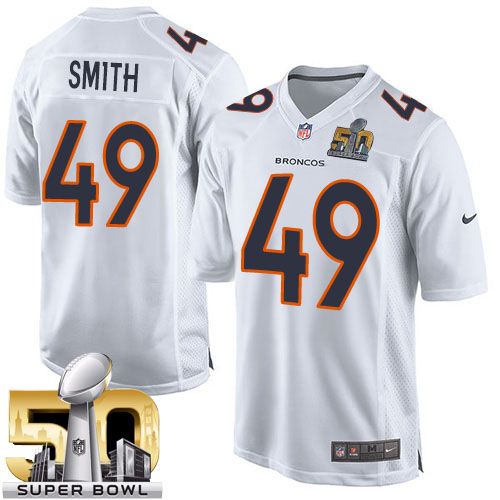 Nike Broncos #49 Dennis Smith White Super Bowl 50 Men's Stitched NFL Game Event Jersey
